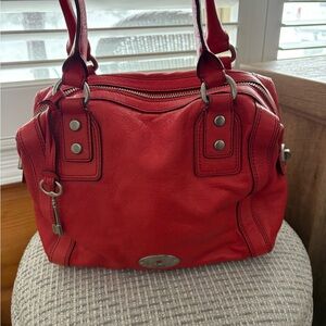 Red Leather Fossil satchel Bag